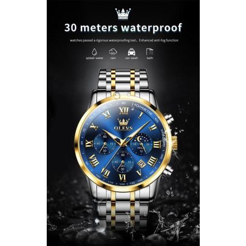 OLEVS Men's Watch Waterproof Date Luminous Popular Stylish Men's Watch Analog Stainless Steel Strap Quartz Fashion Business Classic Watch for Men Blue
