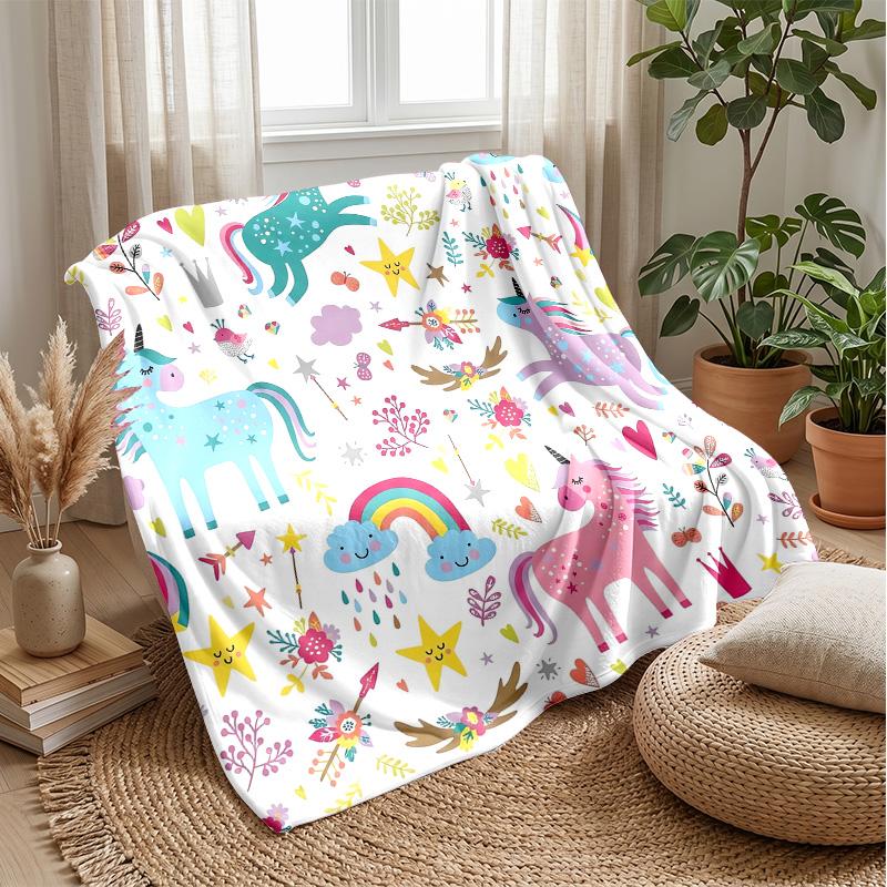 Magical Unicorn with Rainbow Theme Blanket Lightweight Warm Flannel Blanket Decorative Throw Blanket for Home Decoration