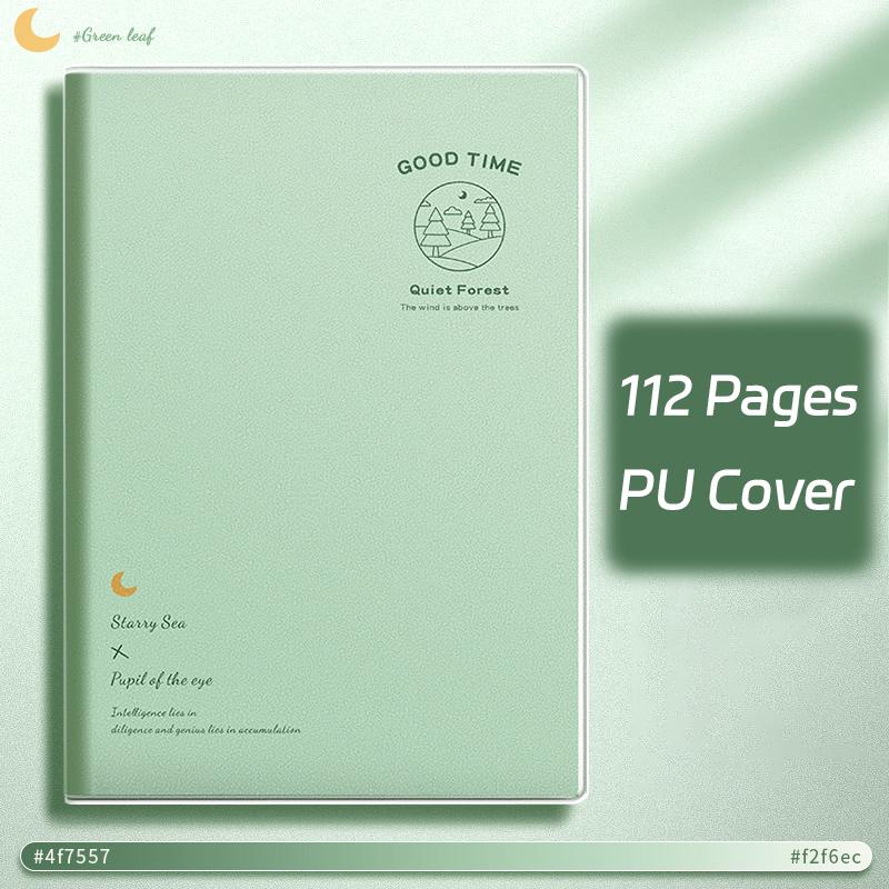 Ombre Green Thick Notebook - 112-Page Lay-Flat Design, Waterproof PU Cover & 80gsm Paper for School/Office, A5/B5 Size Options