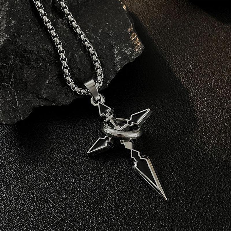 Metall Schwarz Kreuz Mit Kreis Anhänger Halskette Männer Und Frauen Gothic Punk Trend Hip Hop Accessoires Schmuck Geschenk