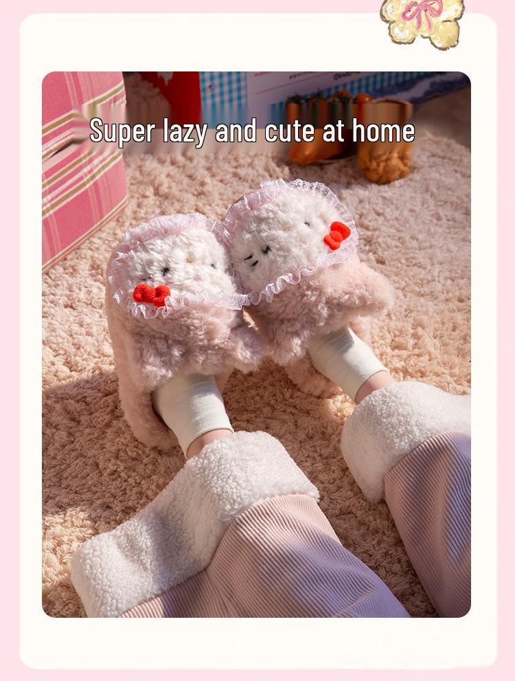 Women’s Cute Cartoon KT Cat Cotton Slippers - Sanrio Furry Plush, Heel-Covered Winter 2025