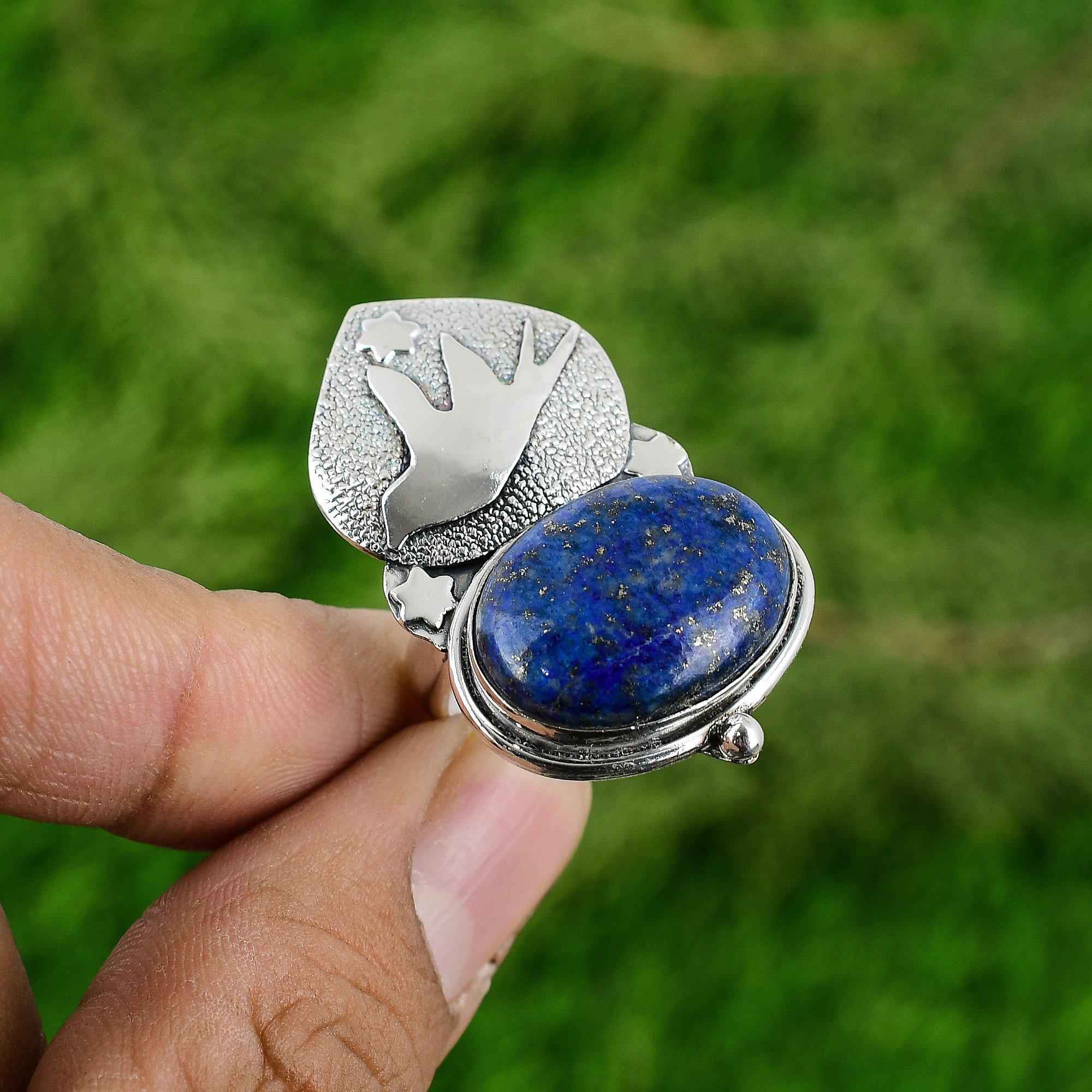 

Womens day Deal September Birth Lapis Lazuli Gemstone Sterling Silver Bird Ring Adjustable