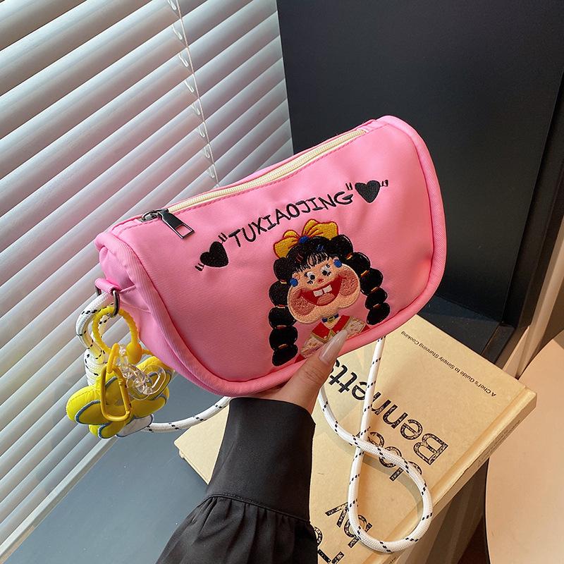 Cartoon Graffiti Canvas Crossbody Bucket Bag - Illustration Design Handbag