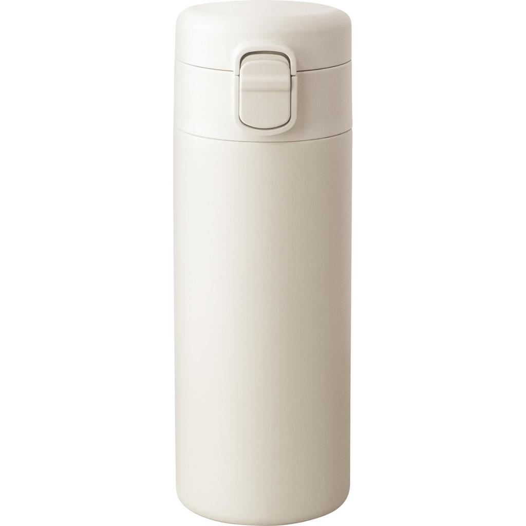 Wahei Freiz Seamless Water Vacuum Keeps Drinks Hot or Cold Dishwasher-Safe Bottle/Mug, 350ml, Ivory, One-Touch Stopper, Insulated, (RH-1695)