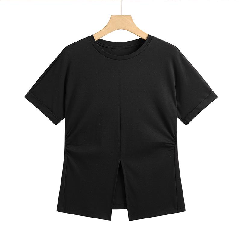 

Женский повседневный топ премиум-класса с разрезом и коротким рукавом из мерсеризованного хлопка XL чёрный