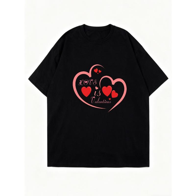 Black Oversized T Shirt With Love Is Valentines Heart Print For Valentine's Day