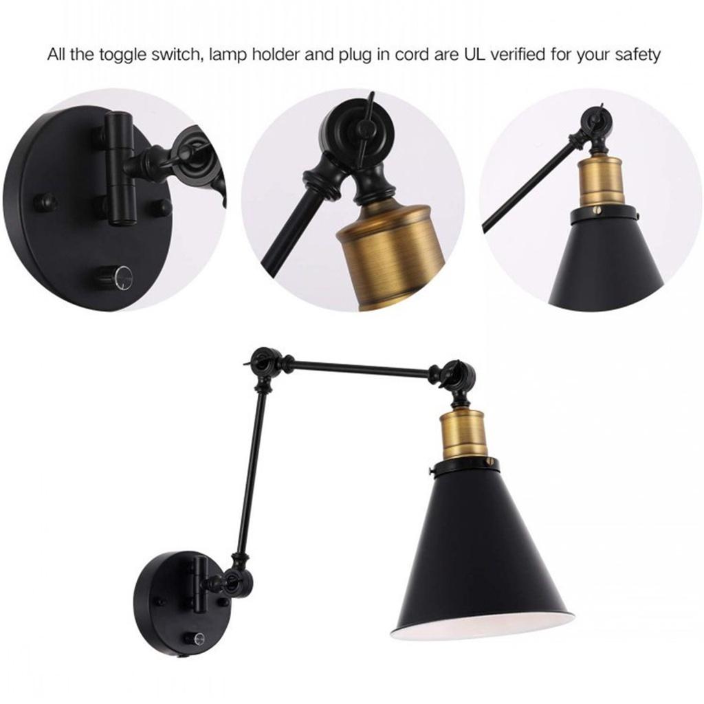 E27 60W 110-220V Loft Industrial Wall Lamps Retro Bed Bedside Light Black Adjustable Vintage LED Wall Light