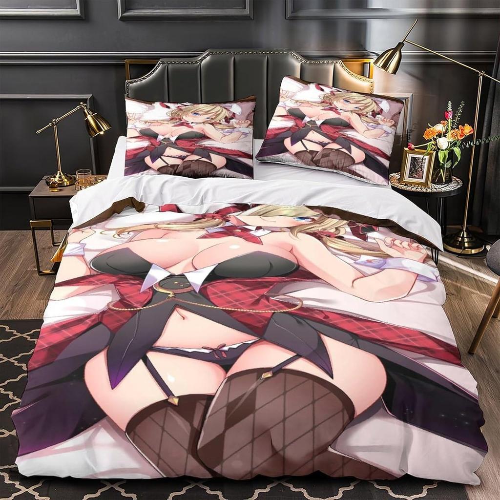 Full and sexy girl 3D printed anime girl bedding set, children's down duvet set, girl and boy bed sheet soft microfiber zipper a