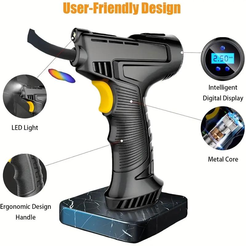 Portable Cordless Tire Inflator 120W Automatic Rechargeable Mini Air Compressor with Digital Display, Wireless Car Air Pump Equipment for Machine