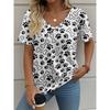 Cat Women's V-neck T-shirt Summer Outdoor Casual Short Sleeve Tops 3D Cute Cat Hand Printed OverSize Women's Clothing