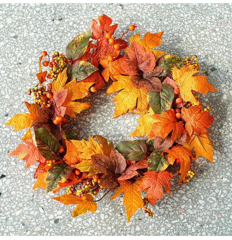 Autumn Harvest Sunflower & Maple Leaf Wreath for Thanksgiving Doorway Decoration