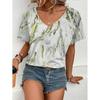 Summer New Product Cool And Comfortable V-neck T-shirt Women's Elegant Flower Print Top Casual Simple Short Sleeved T-shirt