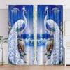 Set Of 2 Elegant Jit Peacock Print Curtain Design Polyester Drape Holiday Window Decor Home Light Blocking Made With Rod Pocket