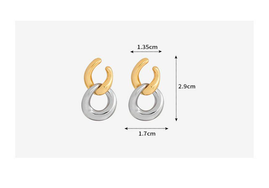 French-Inspired Trendy Double Ring Detachable Titanium Steel Stud Earrings, 18K Gold-Plated Jewelry F539.
