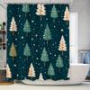 Modern Christmas Tree Shower Curtain Blue Floral Pattern with White Stars for Bathroom Decoration Waterproof Fabric Shower Panel