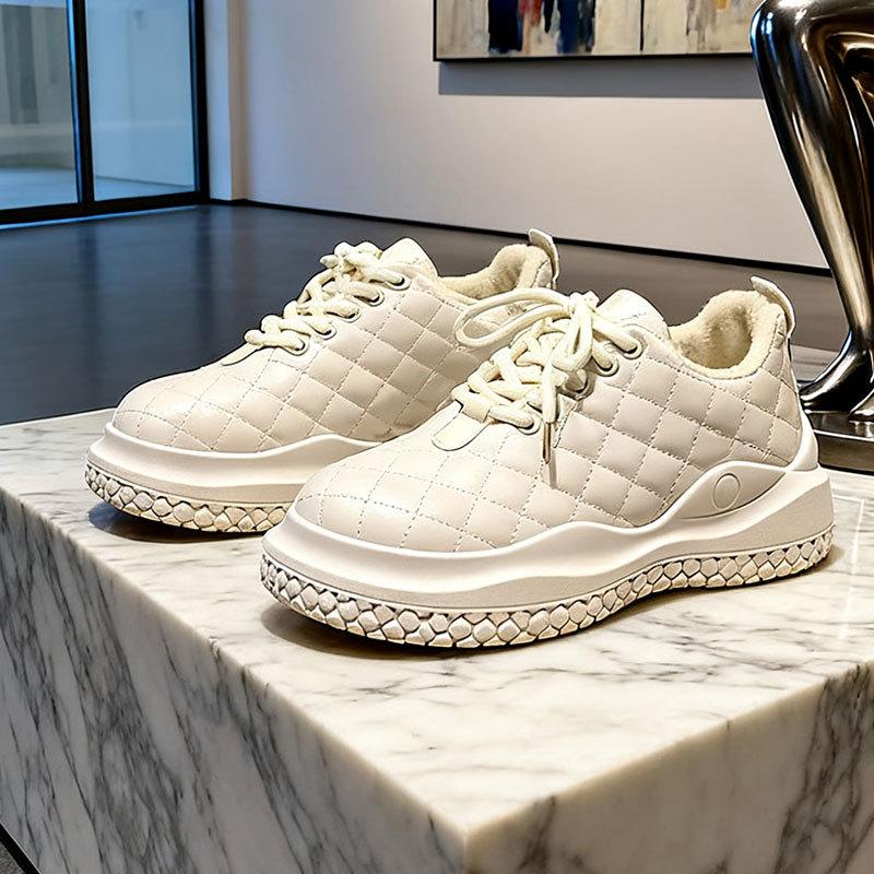 

Autumn milk huhu bread shoes 2025 new thick-soled muffin high-end little white shoes fashionable versatile sports shoes 40 бежевый