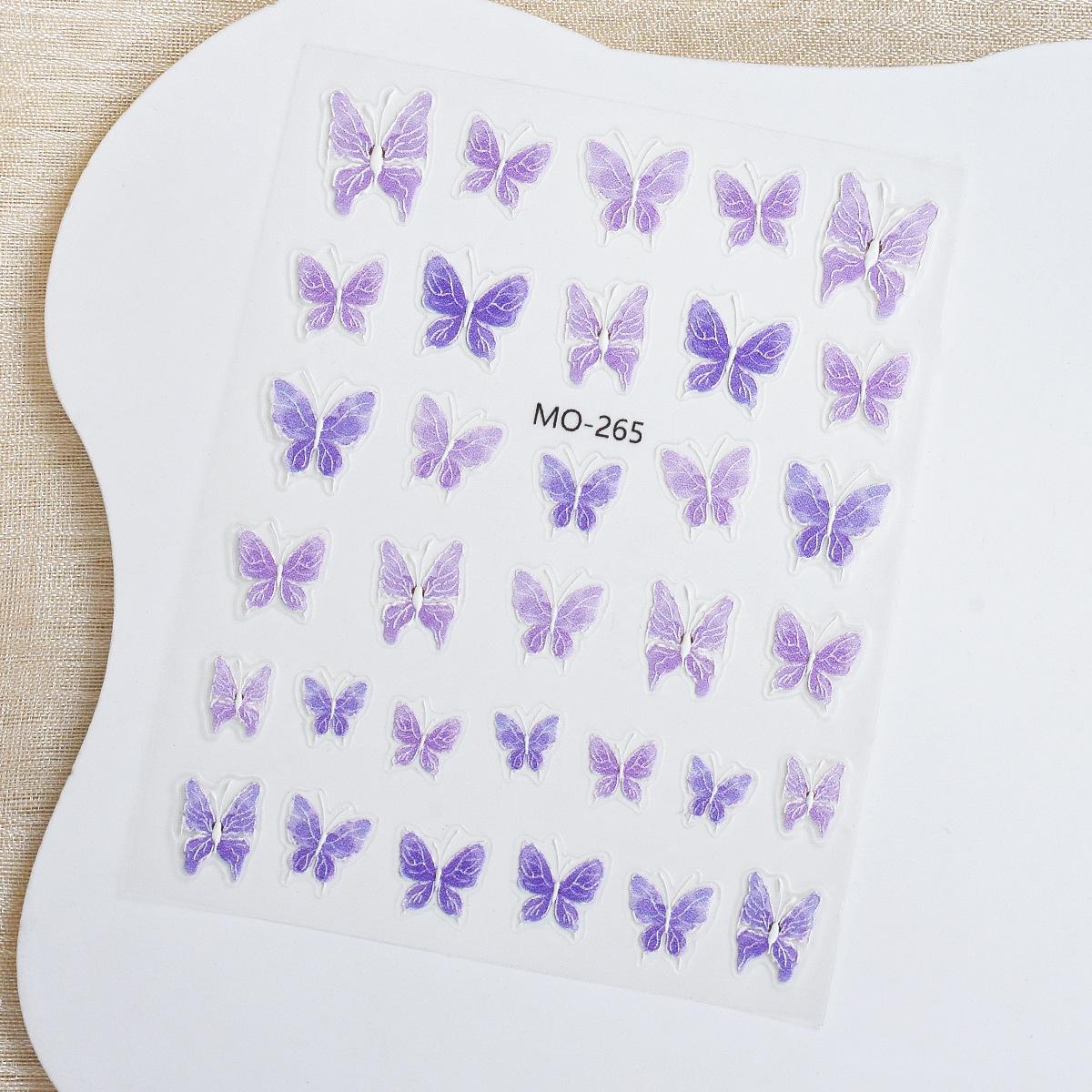 Xiaohongshu Bestseller 3D Butterfly Watercolor Nail Stickers - Green Wildland and Pink-Purple Design Model MO-264