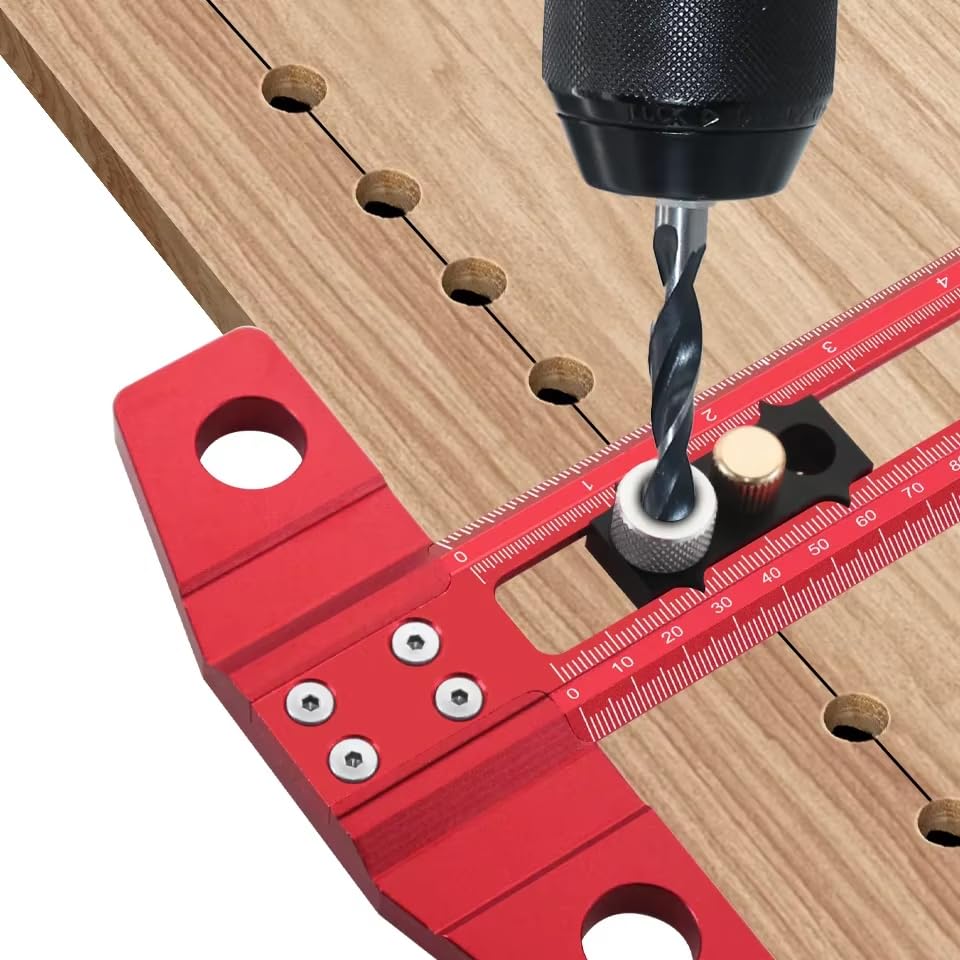 zmart 2-in-1 Drill Positioning and Scoring Ruler, Aluminum Alloy Multipurpose Dowel Jig with 68-10mm Drill Sleeves and Activity Blocks