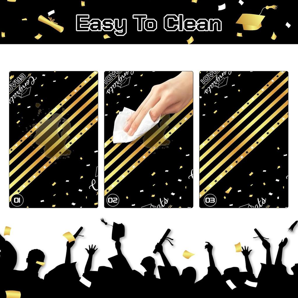 Childom 3 Pack Graduation Tablecloth,Graduation Decorations Class of 2026 Graduation Party Decorations,54"x108" Black and Gold Plastic Table Cloth Dis