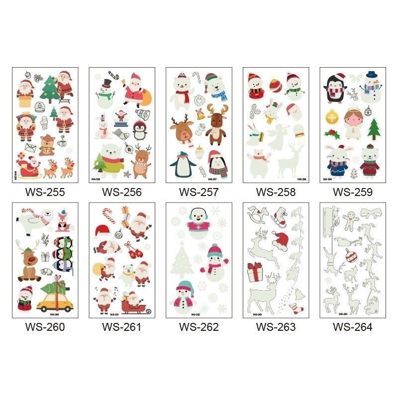 10pcs/set New Christmas Luminous Tattoo Stickers Children Luminous Toy Snowman Penguin Face Simulation Cartoon Stickers