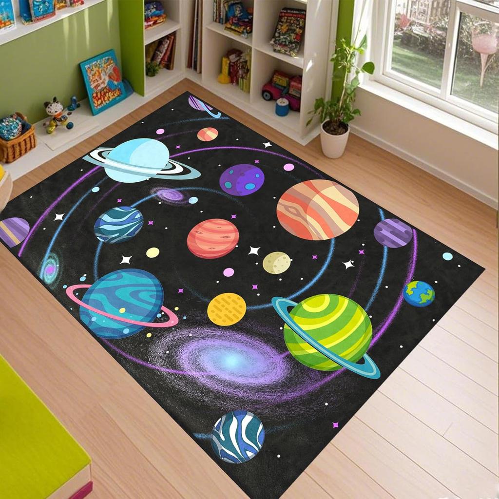 Planetenteppichmatte Sonnensystem Kinderzimmer Antirutschteppich Dekoration Sonnensystem Planet Stern Design Waschbare Bodenmatte