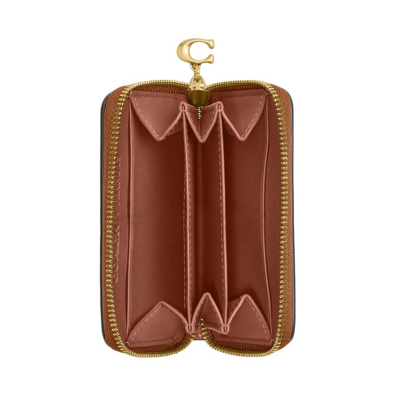 COACH PEANUTS Collaboration 11 Newspaper Printed Zipper Closure Leather Card Holder Regular Women's Hazelnut hazelnut color