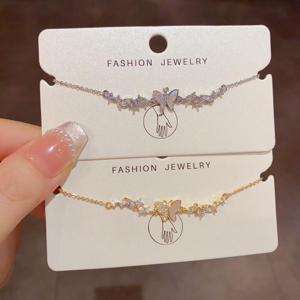 French-style Minimalist Luxury Versatile High-end Shimmering Zircon Copper Chain Link Bracelet Women's Vintage Silver/Gold Gift