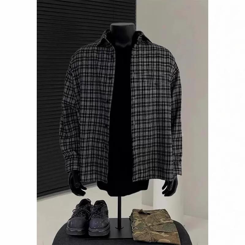 

Мужская рубашка в клетку в стиле ретро, красивая рубашка с длинным рукавом в японском стиле для весны и осени, куртка-нижнее белье 3XL