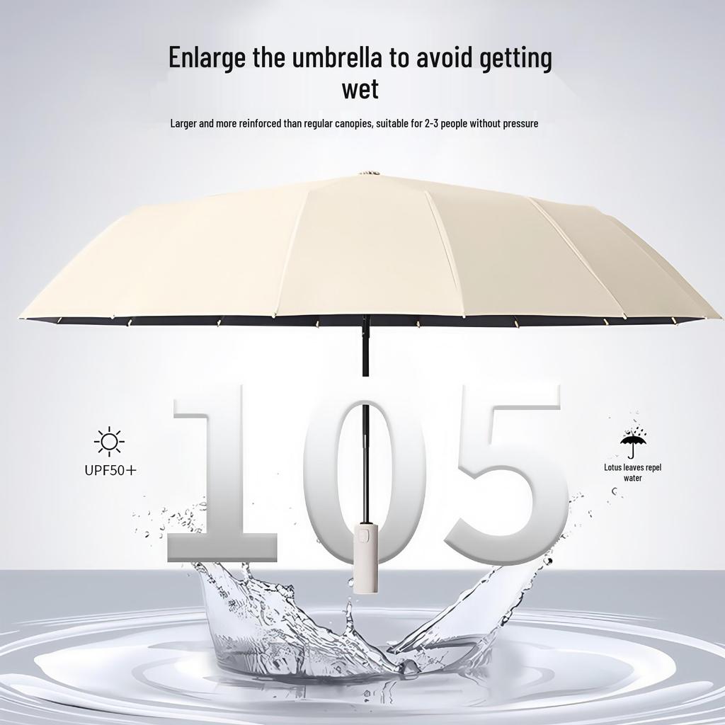 24-ribbad automatisk förstärkt svart lim vikbar paraply - Solskydd & Regnskydd