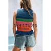 New Fall Women's Clothing Rainbow Stripes Honeycomb Fashion Sleeveless Casual Knitting Vest Tops 5802100