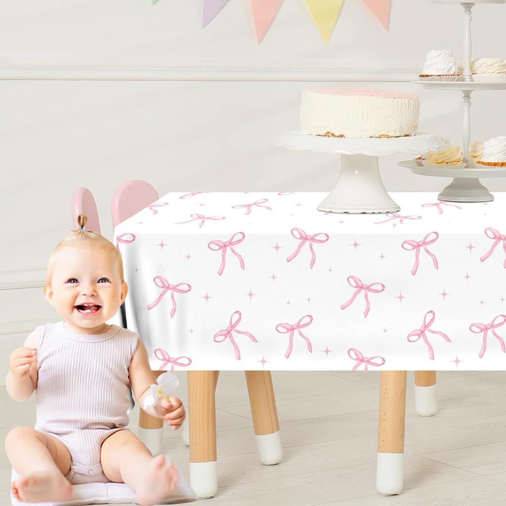 Pink Bow 1st Birthday Party Decorations 2Pcs Coquette Birthday Decorations Tablecloths Girls Just Wanna Be One Table Cloth Bow Theme Disposable