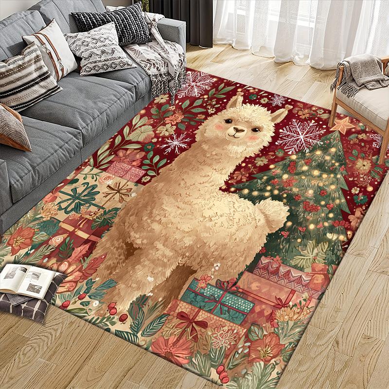 Christmas Animals Home Sofa Decoration for Living Room & Bedroom, Non‑Slip Play Flannel Floor Mat for Game Room
