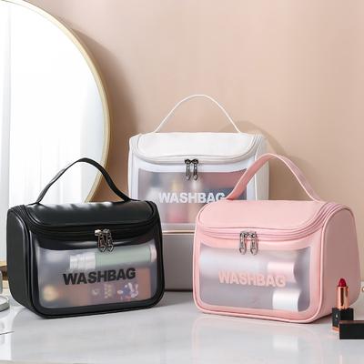 Neue transparente Kosmetiktasche für Damen, Abrazin-Waschbeutel, PU-Flip-Bad-Organizer, PVC, durchscheinend, tragbare Make-up-Aufbewahrungstasche