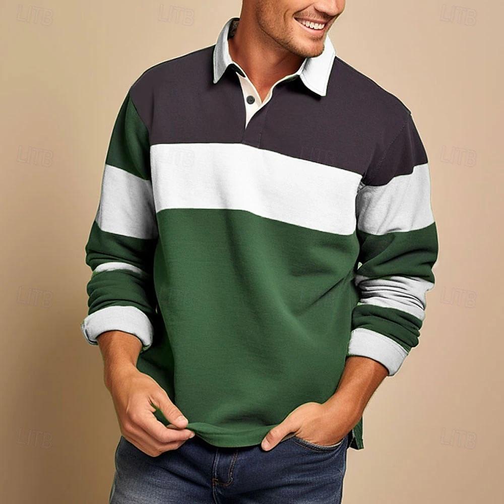 

Мужской повседневный свободный топ с цветным блочным принтом, лацканами и длинными рукавами на пуговицах L