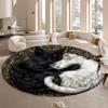 Black and White Cat Design Flannel-printed round floor mats are slip-resistant Suitable for room bedroom terrace garden carpets