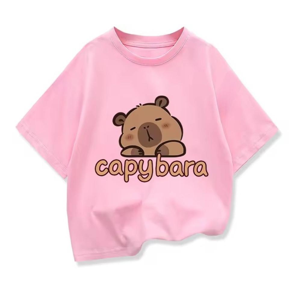 Summer Kids Clothes Tees Cute Capybara Printed Fashion Boys Girls Cotton Oneck Tshirts Tops Casual Children Short Sleeve Shirt