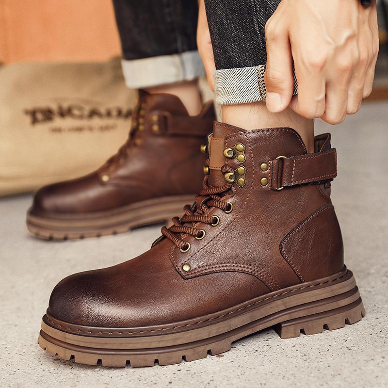 High-end Leather Tooling Boots Men's High-top Retro Martin Boots New