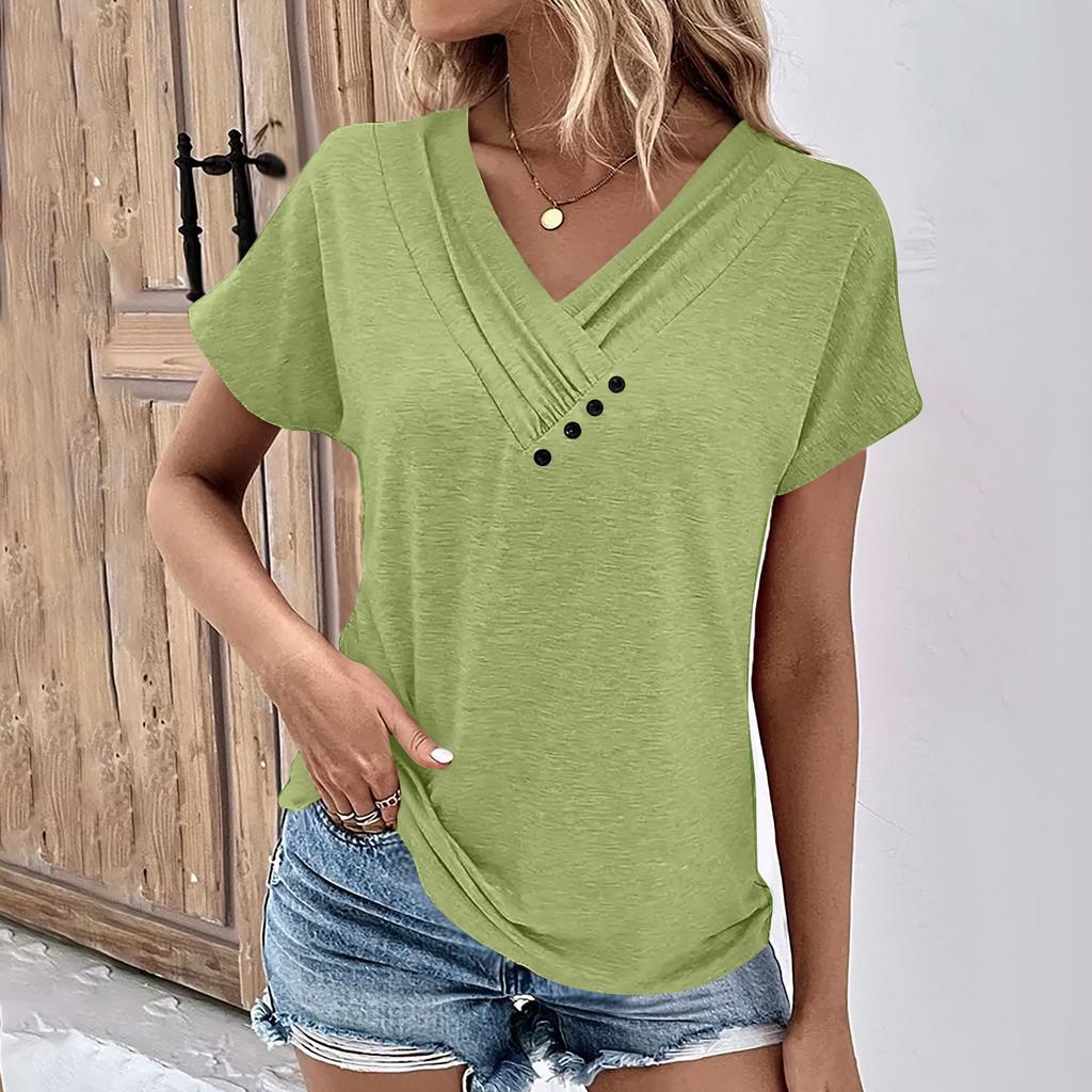 Summer Tops For Women Color For Women V-Neck Short Sleeve Comfy Womens Tops Oversized Tshirts