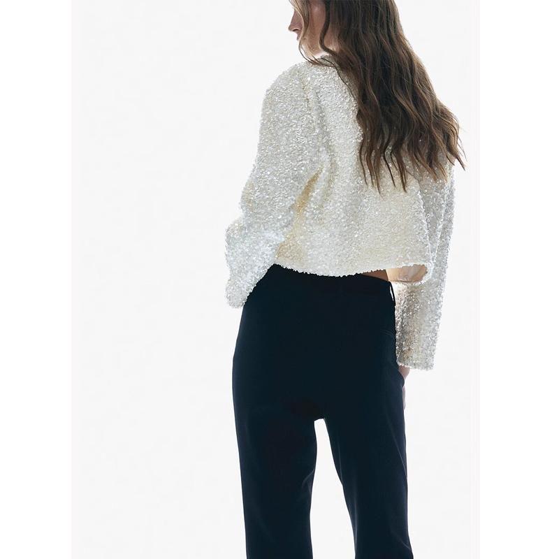 Fall and Winter New Women's Clothing Fashion Style Round Neck Long Sleeve Bowknot Lace Accessories Sequin Outwear 1258249