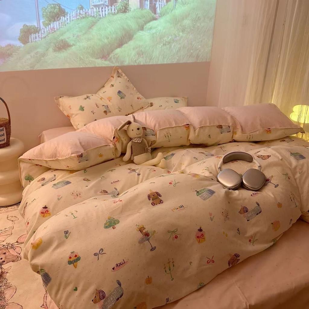 European Check Print Non Fading Bed Sets Simple Washed Cotton Stain Resistant Bedding Set Twin Full Queen King Size Bedclothes