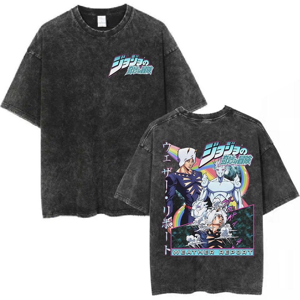 Anime Washed Vintage T Shirts Jojo Bizarre Adventure Tshirt Manga Giorno Giovanna Streetwear Men Women Casual Oversized T Shirt