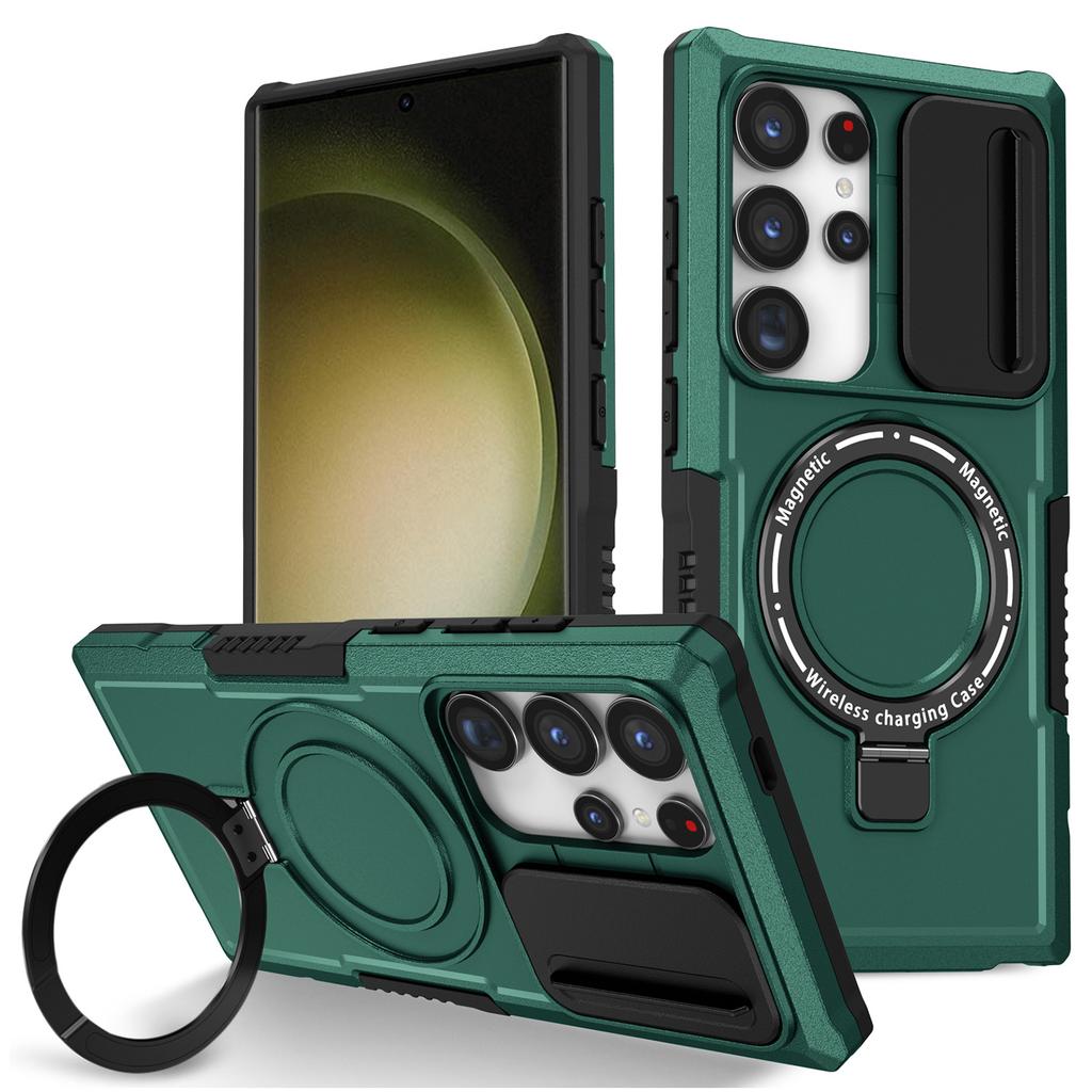 For Samsung Galaxy S24 Ultra Case PC+TPU Phone Cover with Lens Lid Magnetic Case