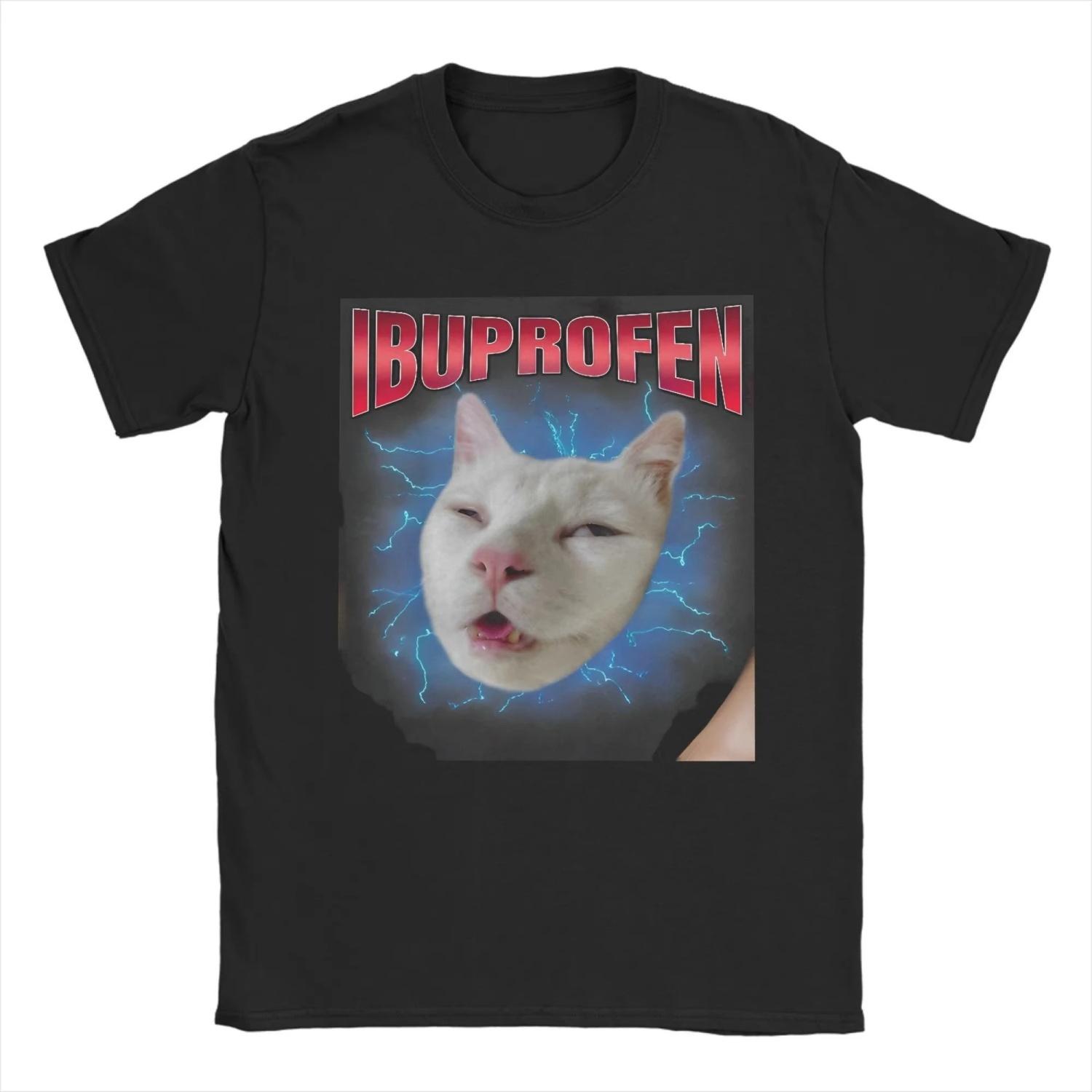 

Cool Fun Ibuprofen Cat Hilarious Cat Meme T Shirt Beach Trending T-Shirts s 100% Cotton O-Neck Plus Size 5XL Top Tees Tshirt S чёрный