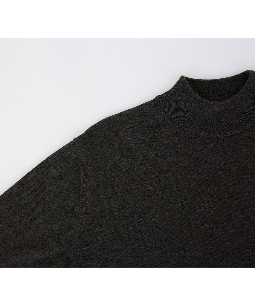 BELLIEF Merino Wool Moc-Neck Knit (Brown)