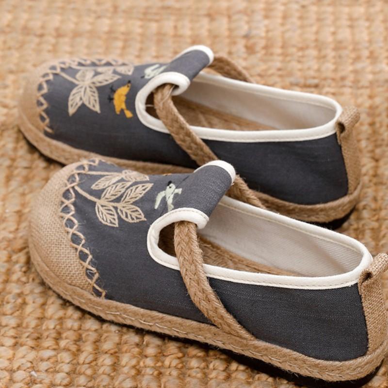 Johnature Pantofi din stofă brodate în stil etnic Bumbac In Talpă moale Tesute respirabile Pantofi plati pentru femei