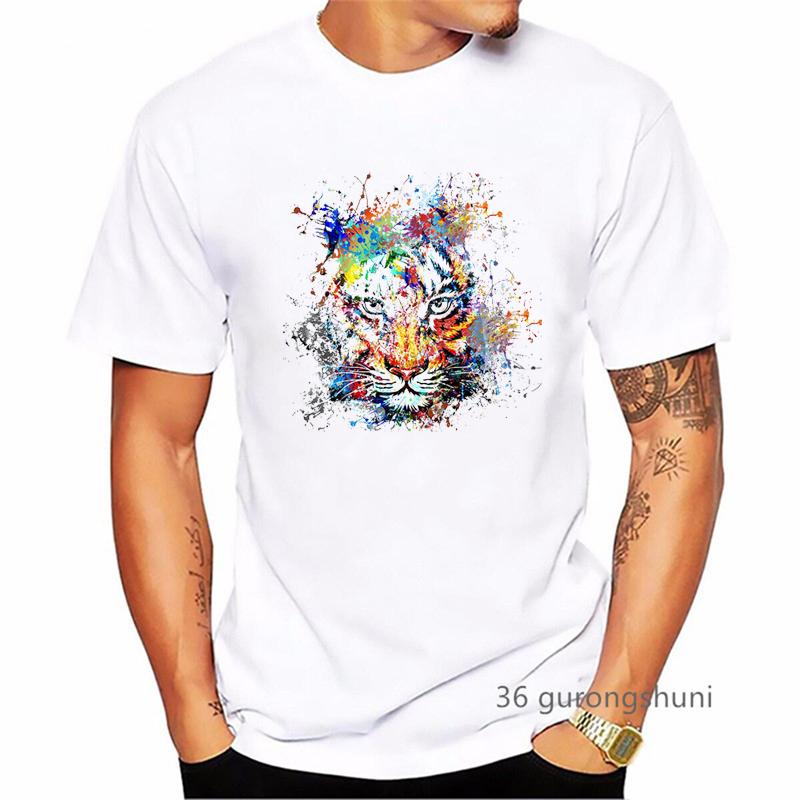 Watercolor Tiger Animal Print T Shirt Unisexs Clothing Funny White Tshirt Homme Harajuku Shirt Summer Fashion Tops Tee Shirt