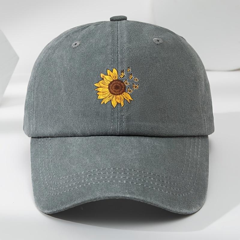 Outdoor Mens Sunflower Butterfly Print Washed Vintage Baseball Cap for Sports and Casual WearAppropriate for Any Season