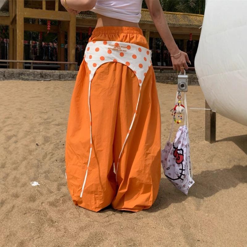 Summer West Coast Orange Stacked Loose Overalls Women's Spice Girls Versatile Drape Casual Wide Leg Pants