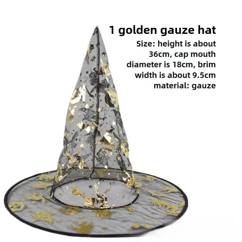 Halloween Prom Party Hat Witch Hat Witch Hat Veil Hat Printed Pumpkin Hat Black Tip Hat