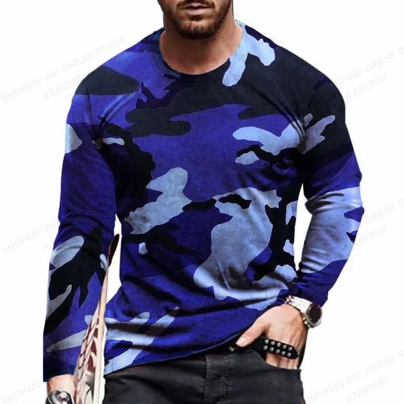 Men's Outdoor Camouflage Warrior Hunting Sports Long Sleeve Fashion Loose Round Neck T-shirt Top Military Tactics
